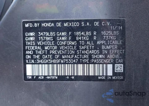 2015 Honda Fit Ex/Ex-L из США, поврежденный, VIN 3HGGK5H89FM753047